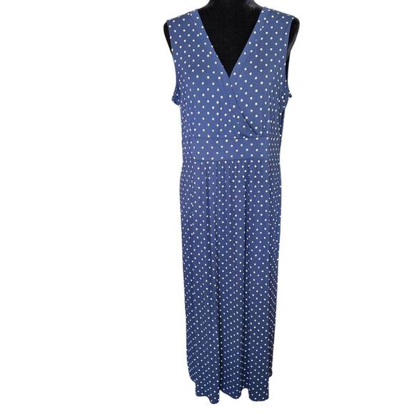 LL Bean Polka Dot Maxi Dress XL Petite Sleeveless V Neck Resort Wear - Picture 1 of 7